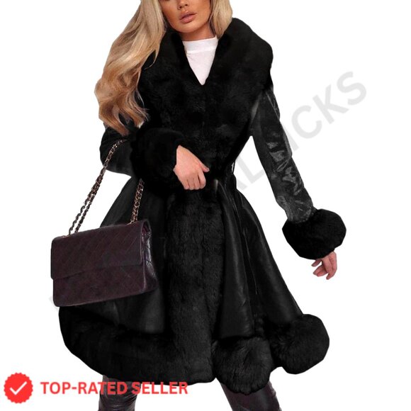 Jackets & Blazers - Faux Leather Jacket with Fur Collar, Belt, Winter Coat, Slim Fit
